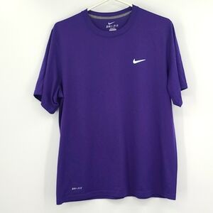 Nike Dri-Fit Large Purple White swoosh logo short sleeve crewneck tee shirt